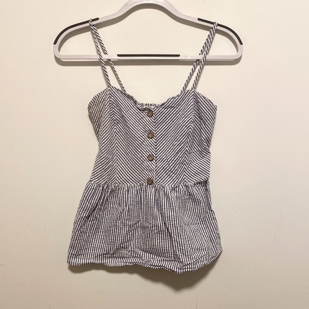 Size Small blue and white small stripes peplum top with spaghetti straps